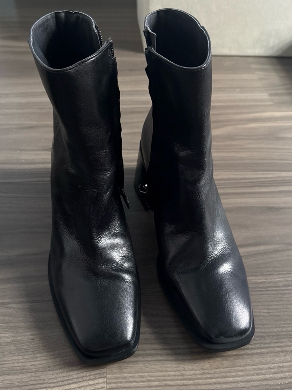 Sam Edelman Black Leather Square-Toe Ankle Booties